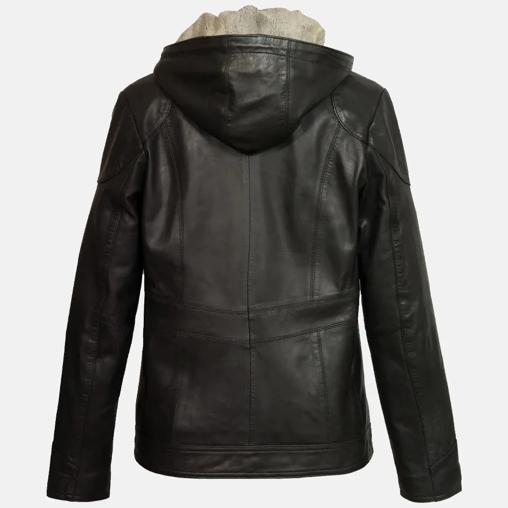 Avalanche Women Hooded Leather Jacket