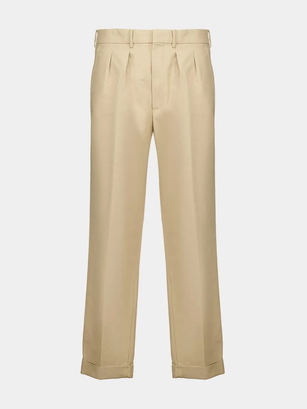 Beige Cotton Satin Semi-Sartorial Trousers