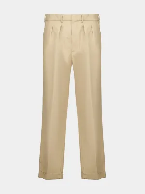 Beige Cotton Satin Semi-Sartorial Trousers