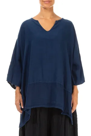 Boxy V-Neck Blue Linen Tunic