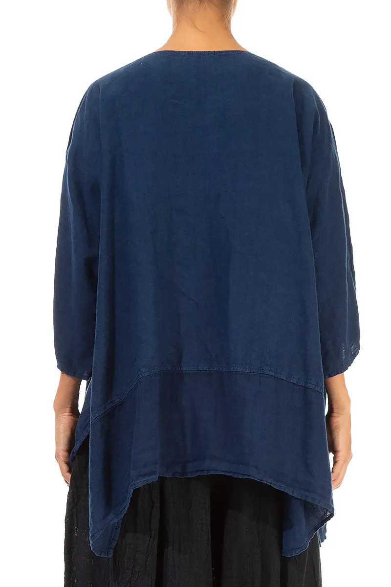 Boxy V-Neck Blue Linen Tunic