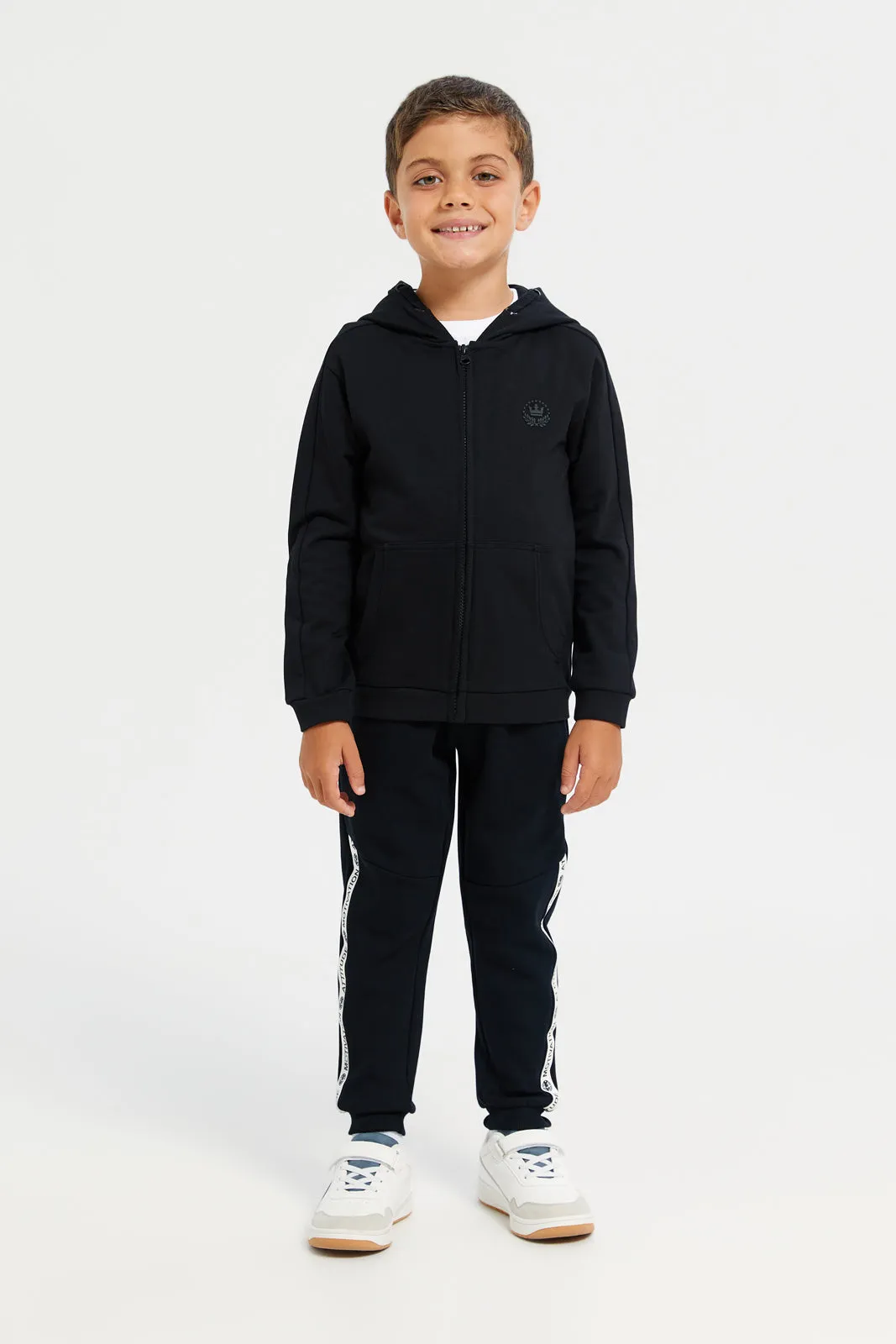 Boys Black Zipper Front Hooded Sweatshirt