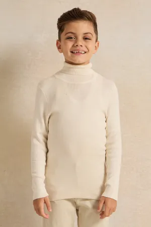 Boys Cream High Neck Plain Pullover