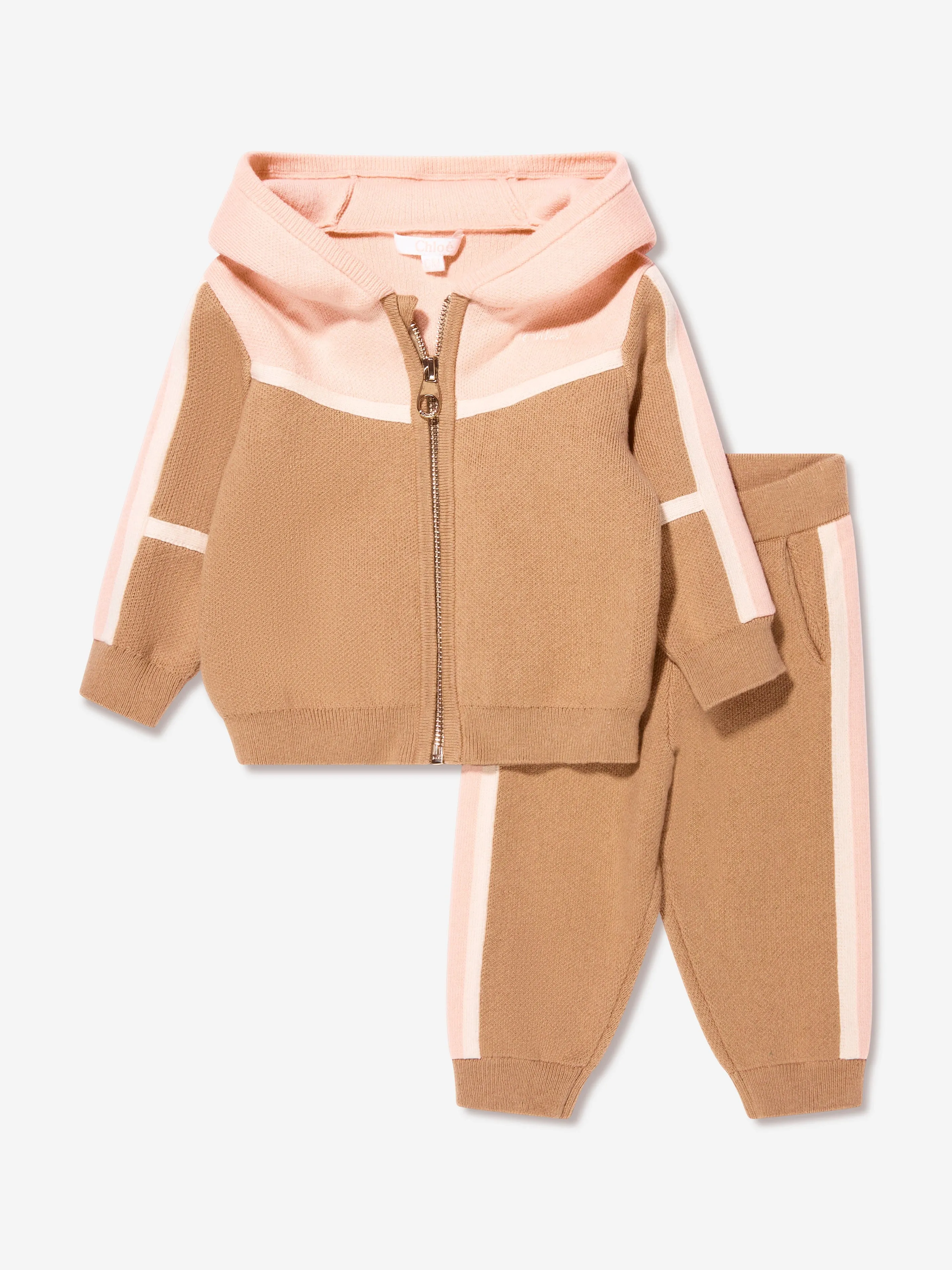 Chloé Baby Girls Two-Tone Knitted Outfit Set in Beige