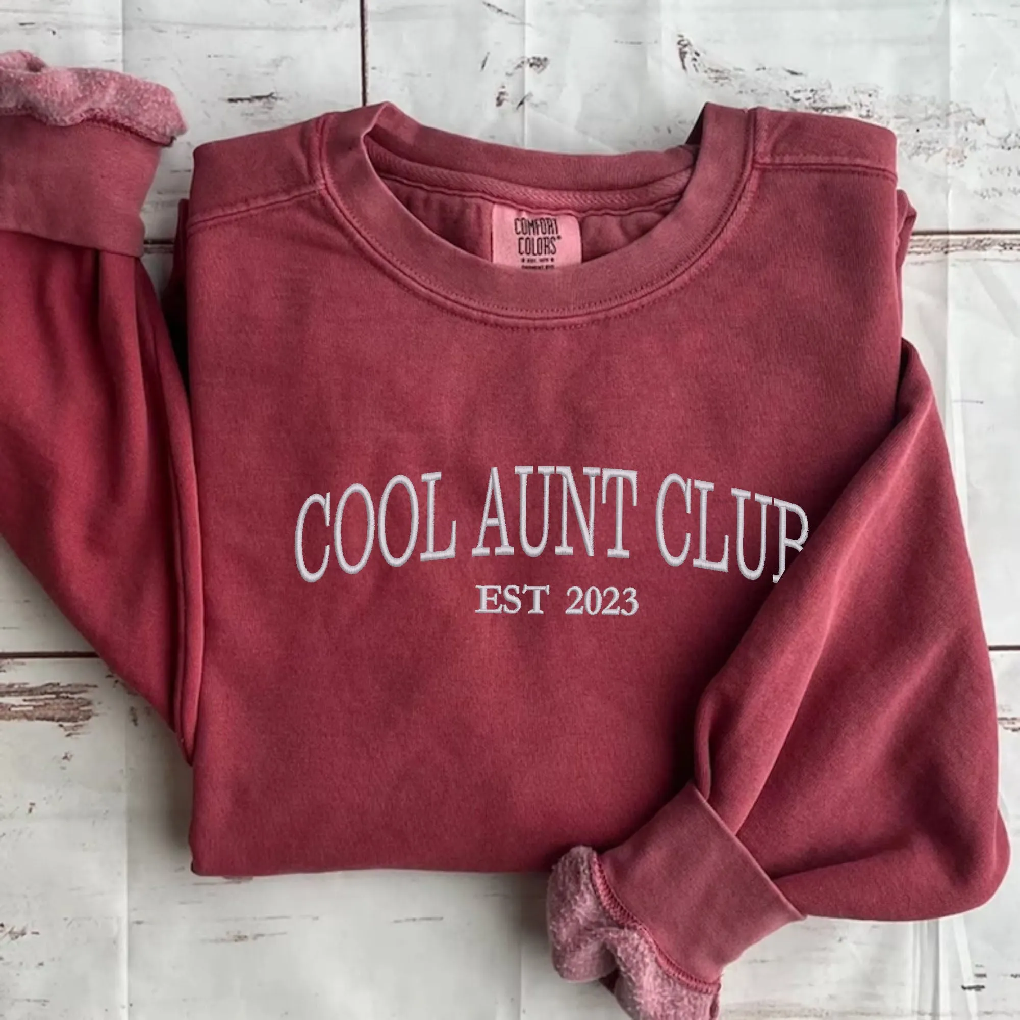 Cool Aunt Club Sweatshirt or T-Shirt, Custom Est Year or Children Name on Sleeve with Embroidered