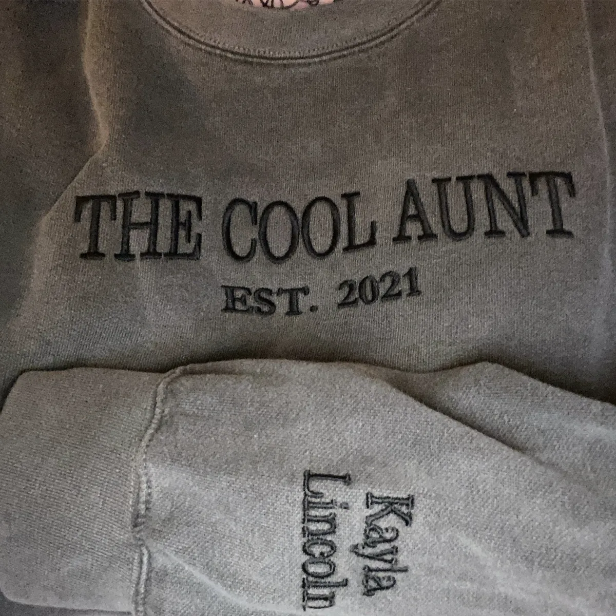 Cool Aunt Club Sweatshirt or T-Shirt, Custom Est Year or Children Name on Sleeve with Embroidered