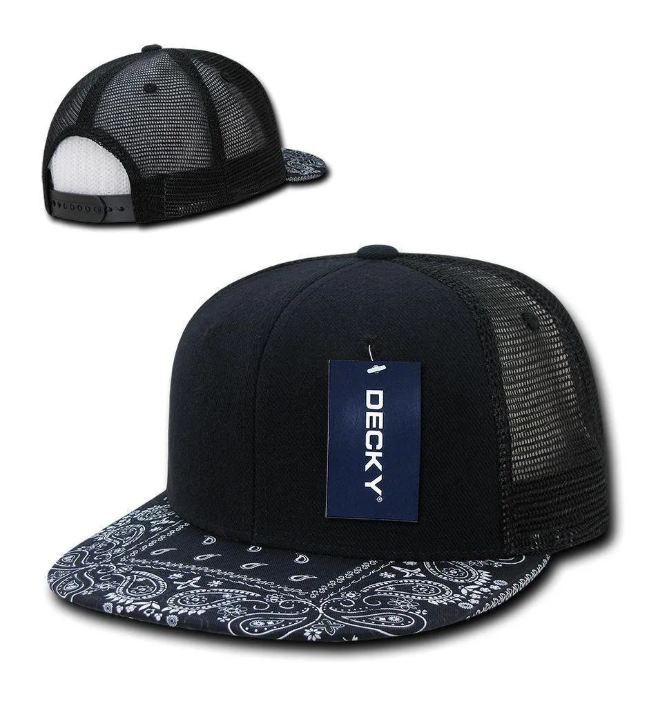 Decky Stylish Bandana Print Flat Bill Trucker 6 Panel Hats Caps Snapback Unisex