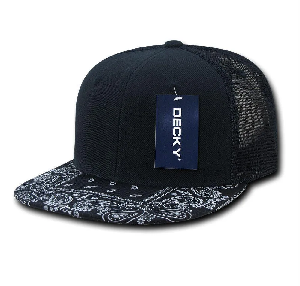 Decky Stylish Bandana Print Flat Bill Trucker 6 Panel Hats Caps Snapback Unisex