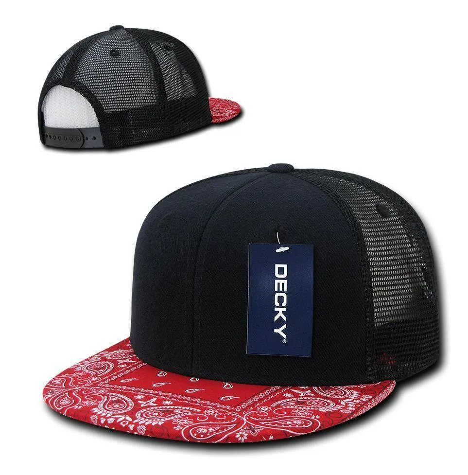 Decky Stylish Bandana Print Flat Bill Trucker 6 Panel Hats Caps Snapback Unisex