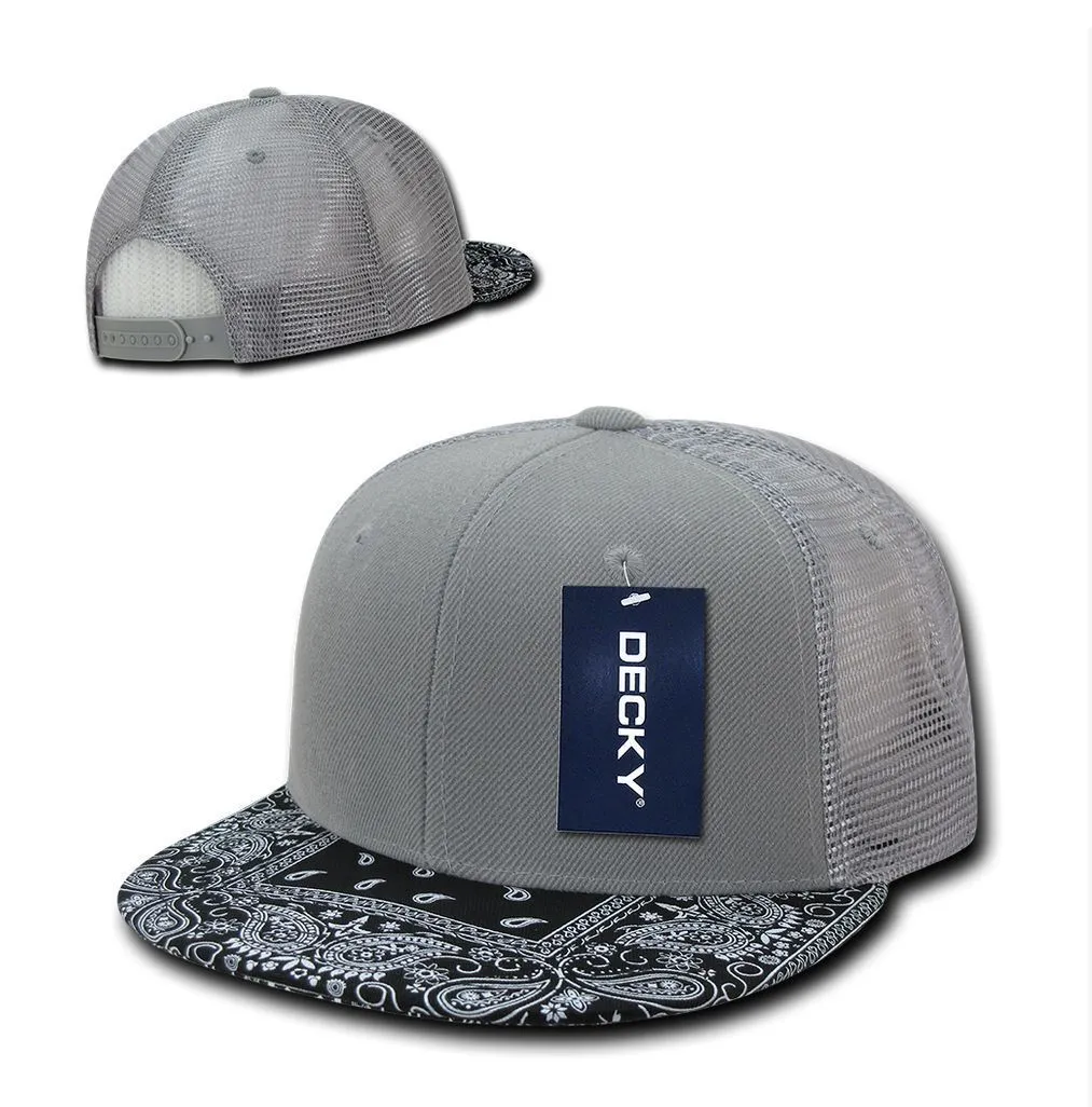 Decky Stylish Bandana Print Flat Bill Trucker 6 Panel Hats Caps Snapback Unisex