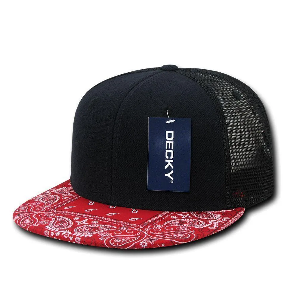 Decky Stylish Bandana Print Flat Bill Trucker 6 Panel Hats Caps Snapback Unisex