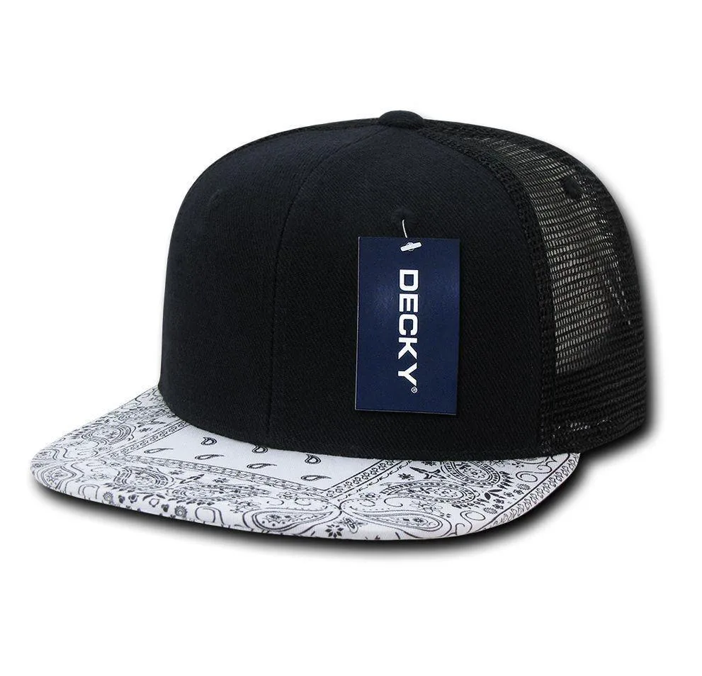 Decky Stylish Bandana Print Flat Bill Trucker 6 Panel Hats Caps Snapback Unisex