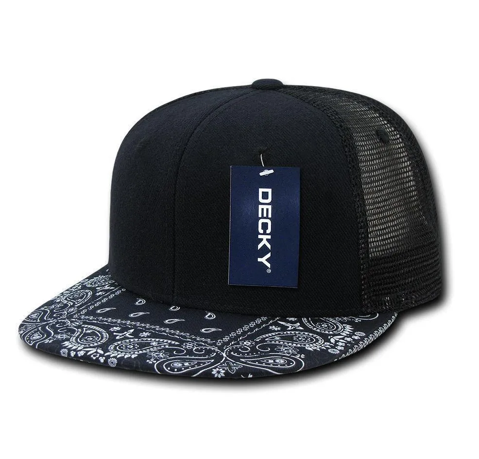 Decky Stylish Bandana Print Flat Bill Trucker 6 Panel Hats Caps Snapback Unisex