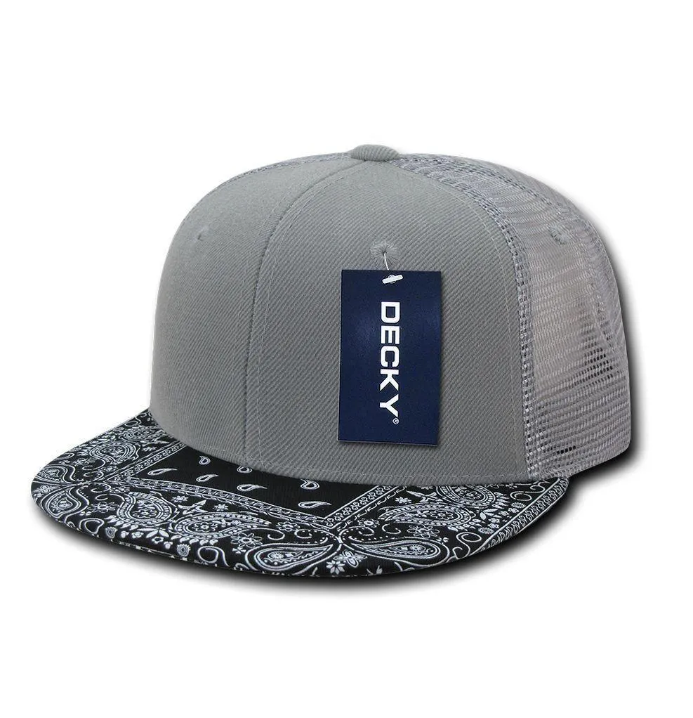 Decky Stylish Bandana Print Flat Bill Trucker 6 Panel Hats Caps Snapback Unisex