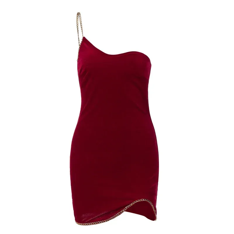 Elegant Fleece One Shoulder Open Backless Mini Dress