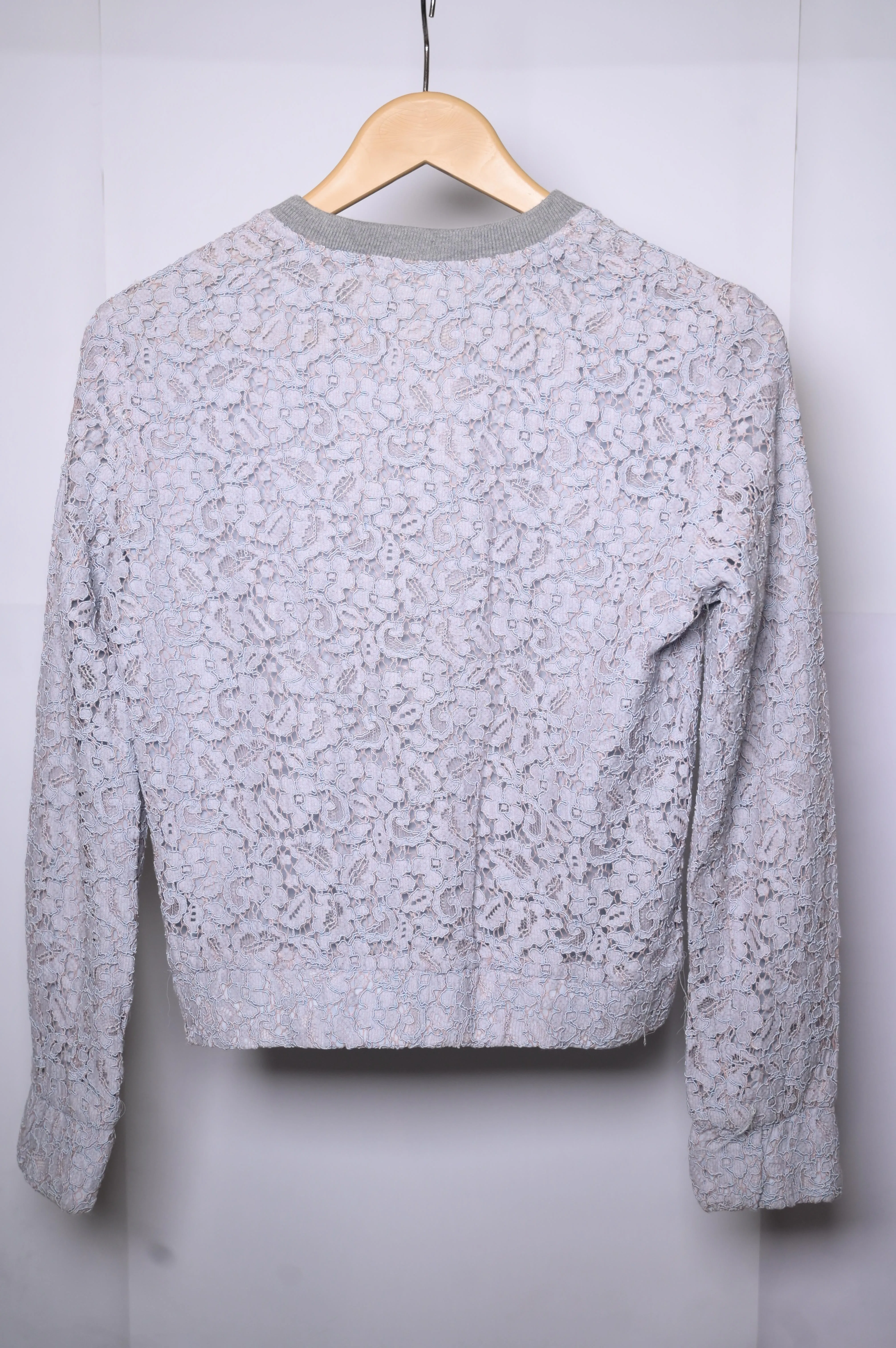 Elegant Lace Bomber Jacket - Pastel Grey - Medium