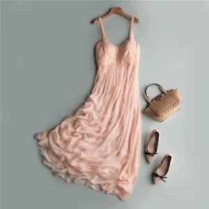 Elegant Pink Beach Dress 100% Silk