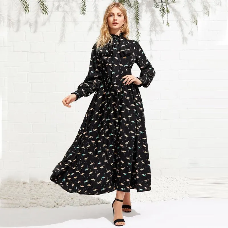 Elegant Raglan Sleeve Fit and Flare Maxi Dress