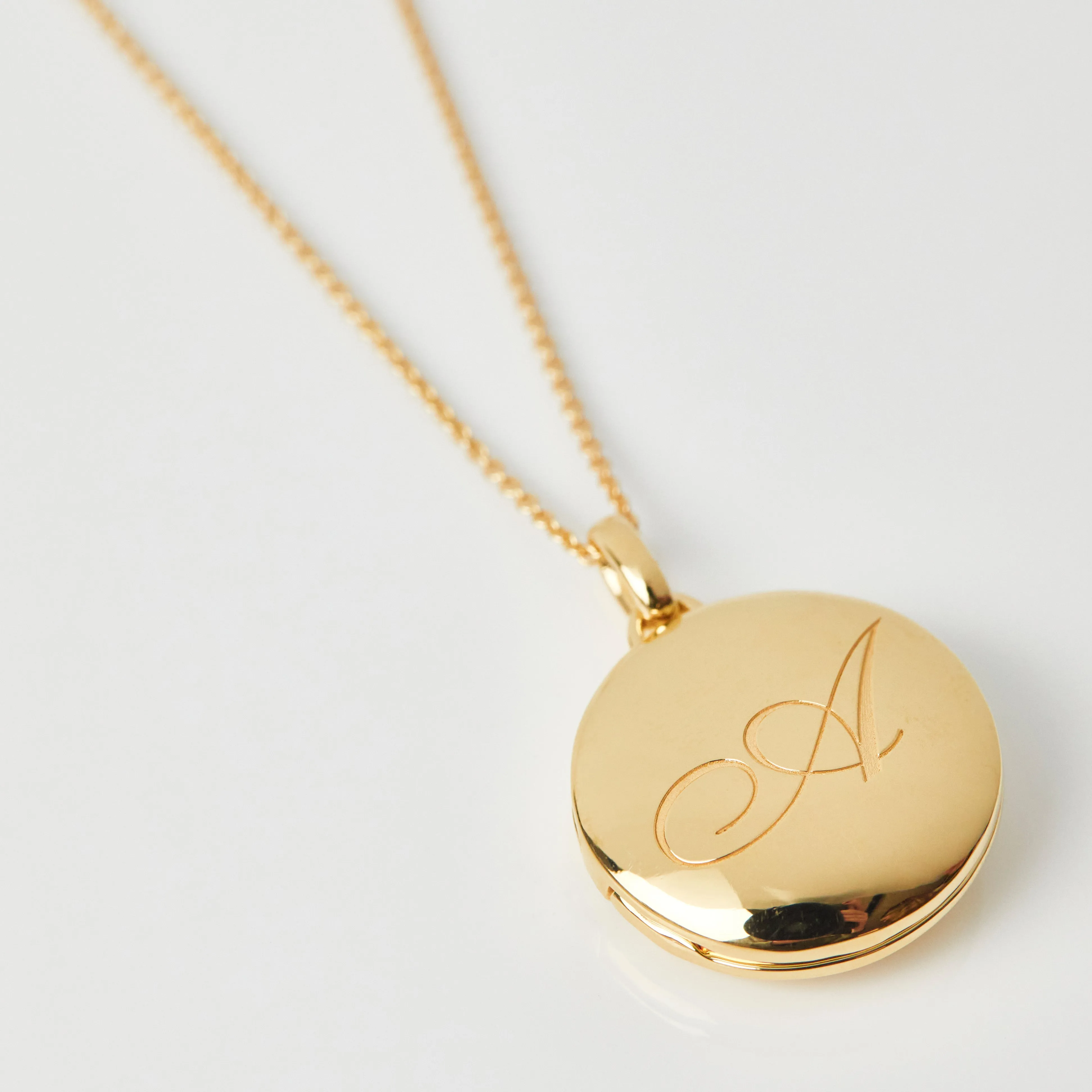 Engraved Initial Locket Necklace with Diamond Detail