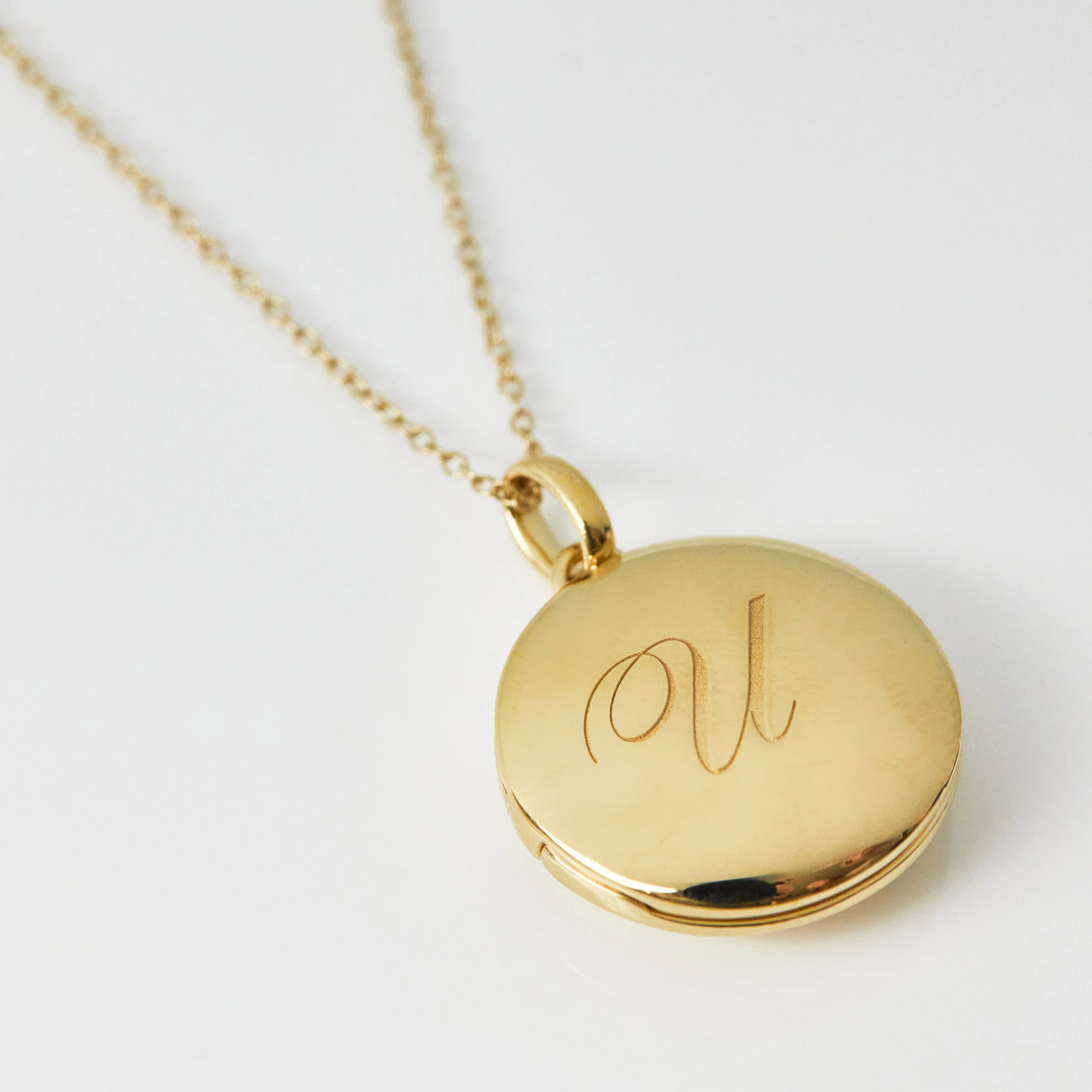 Engraved Initial Locket Necklace with Diamond Detail