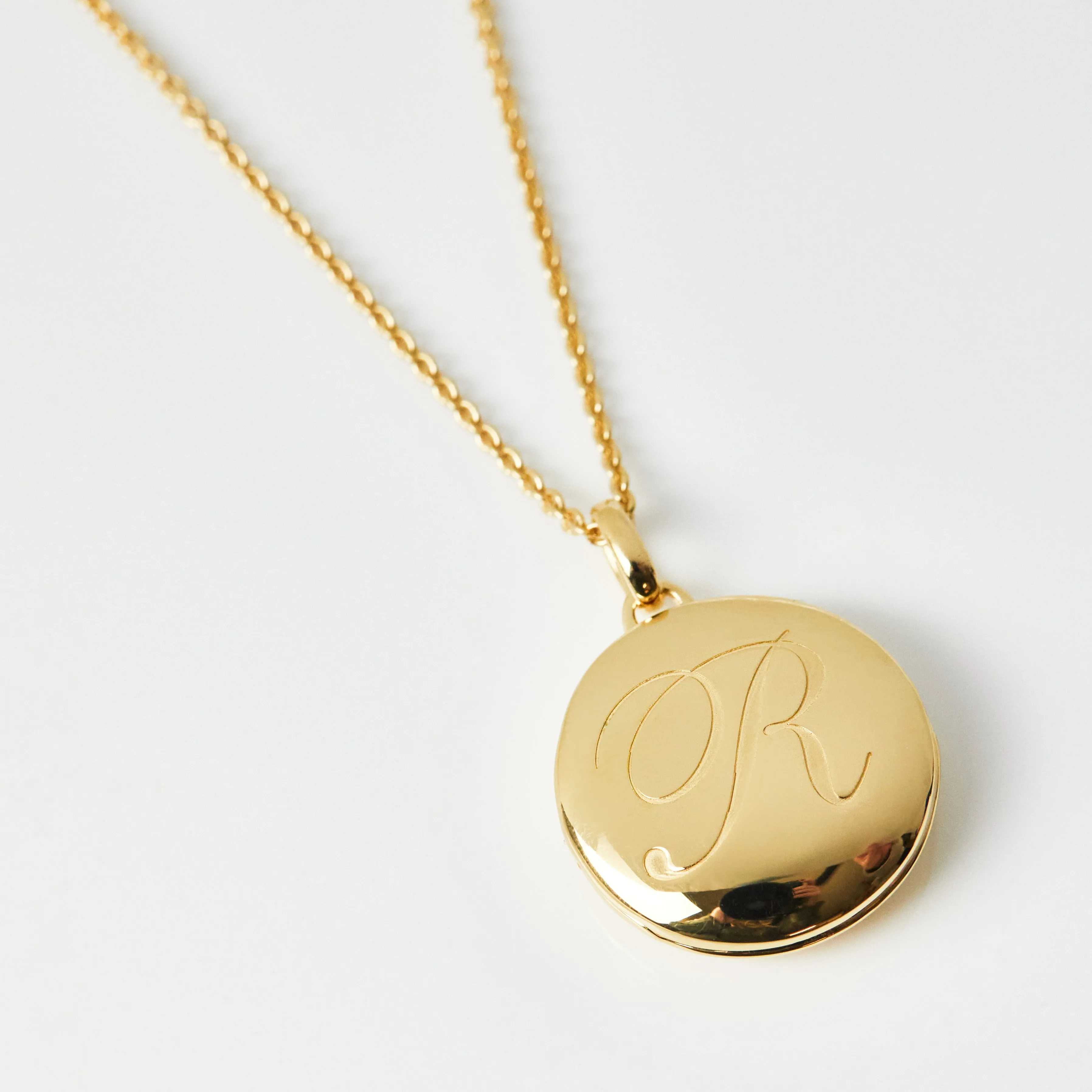 Engraved Initial Locket Necklace with Diamond Detail