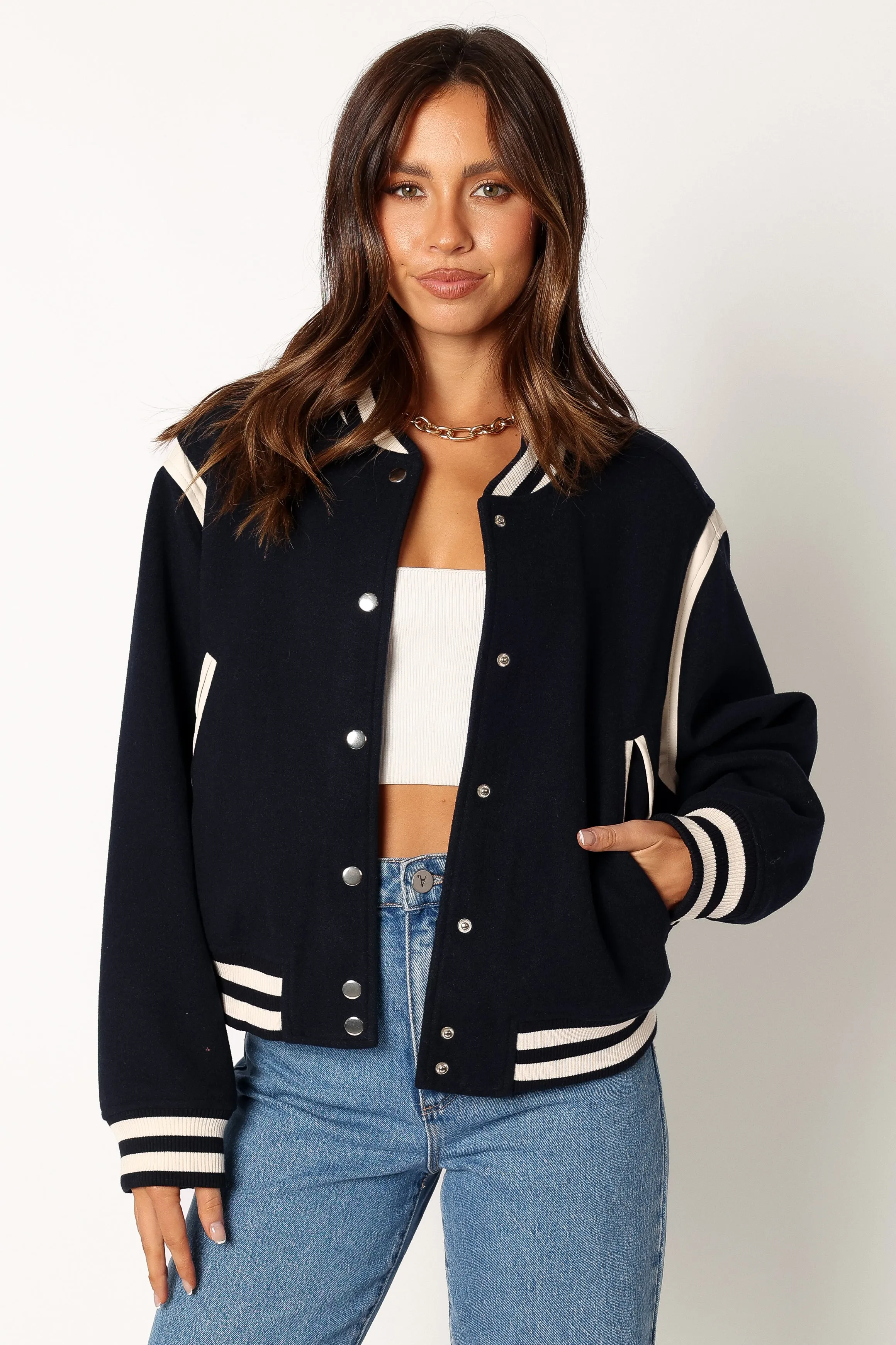 Fallon Collegiate Bomber Jacket - Dark Indigo