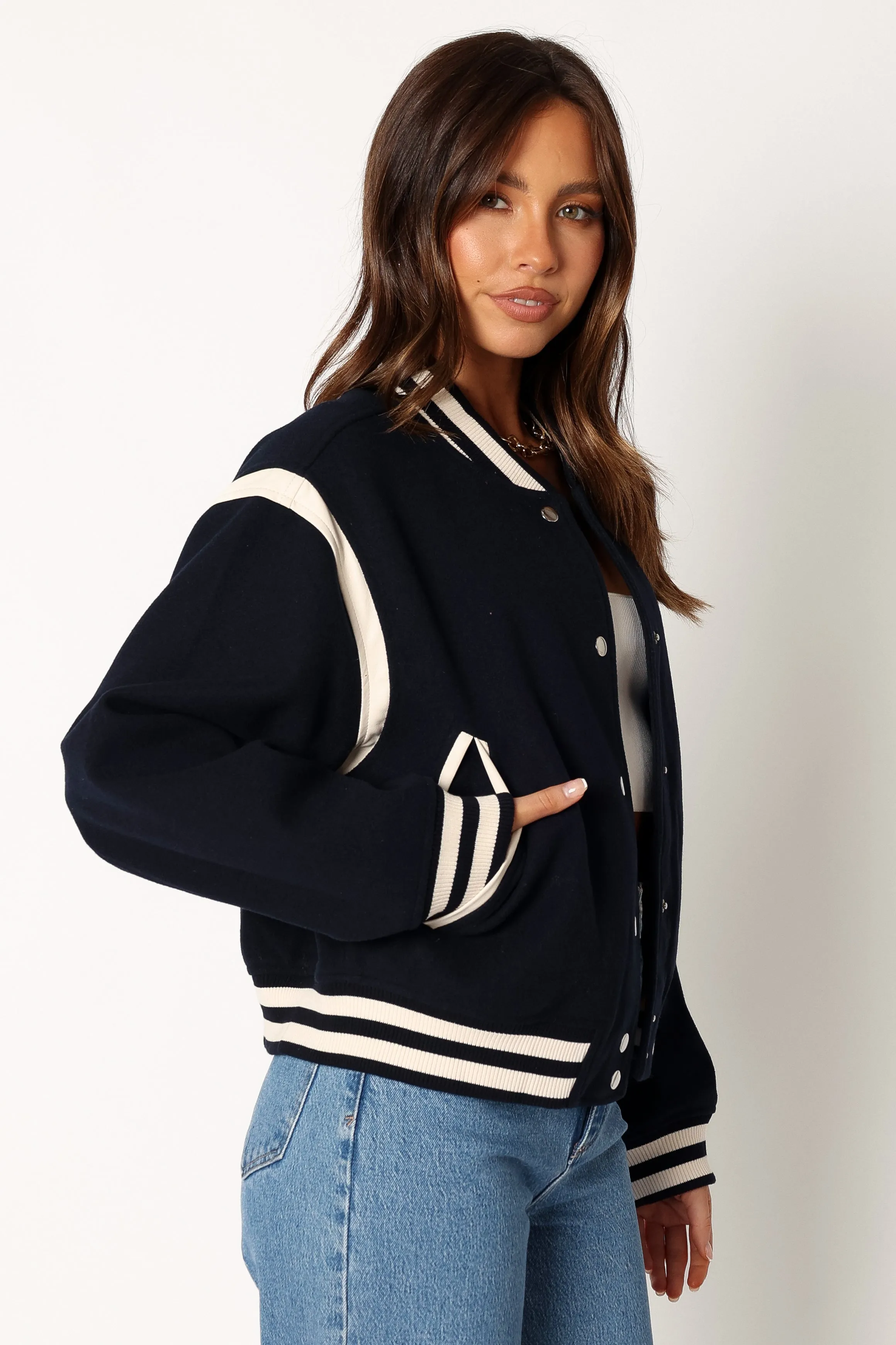 Fallon Collegiate Bomber Jacket - Dark Indigo