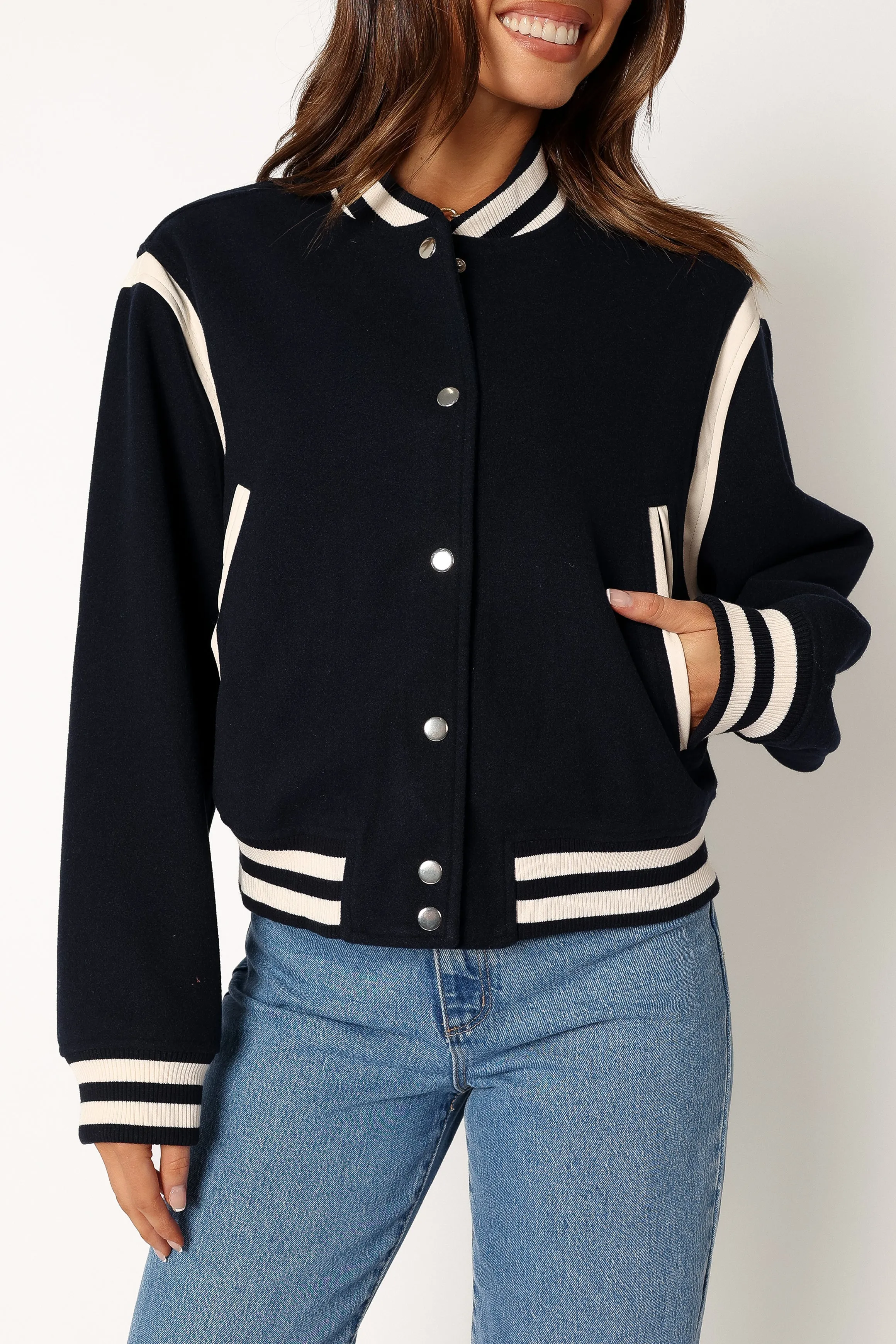 Fallon Collegiate Bomber Jacket - Dark Indigo