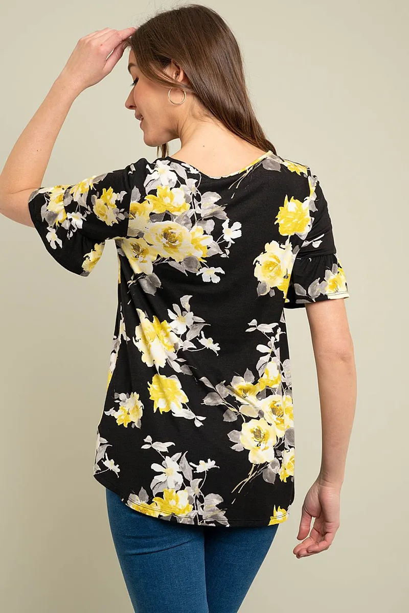 Floral top with ruffle sleeves