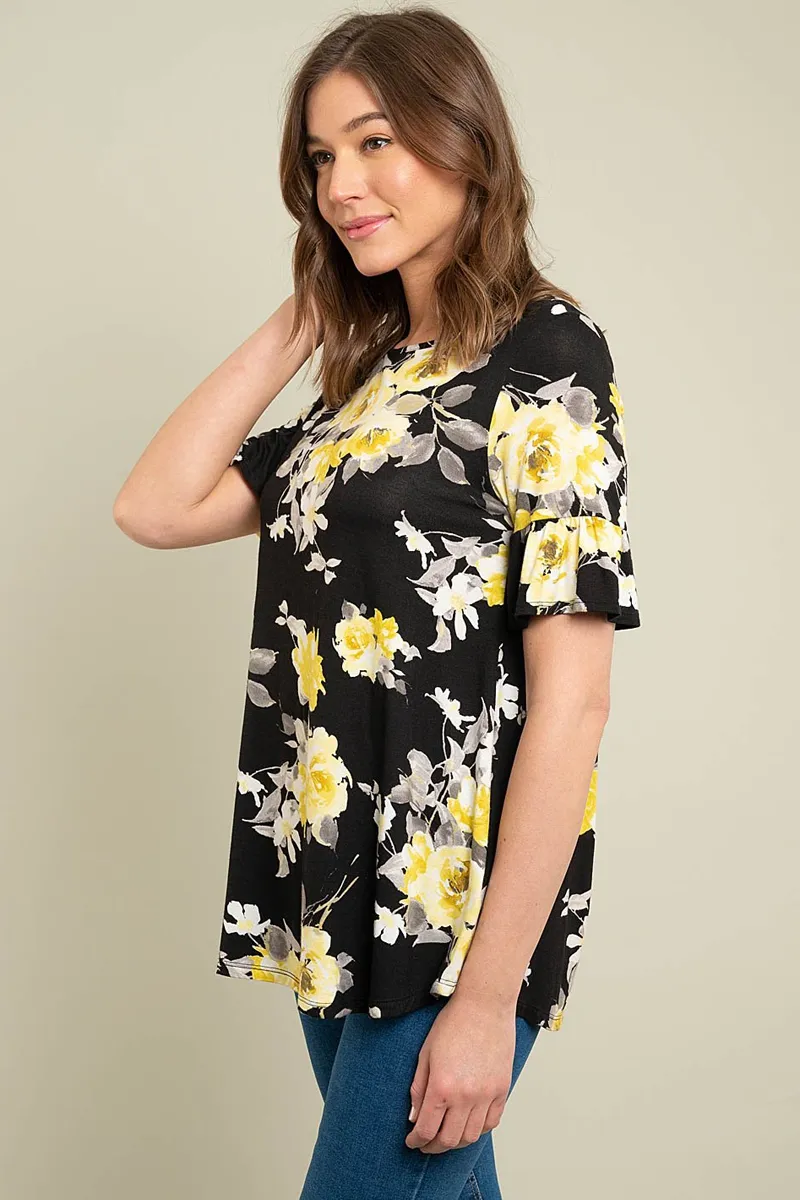 Floral top with ruffle sleeves