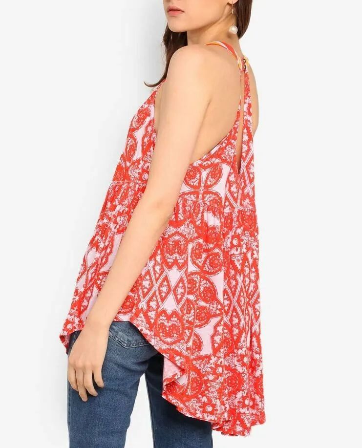 Free People Womens Top Orange Halter Colorblock Tunic, Size XS