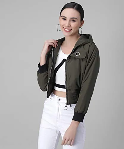 Funday Fashion Women's Blouson Jacket Dark Green S