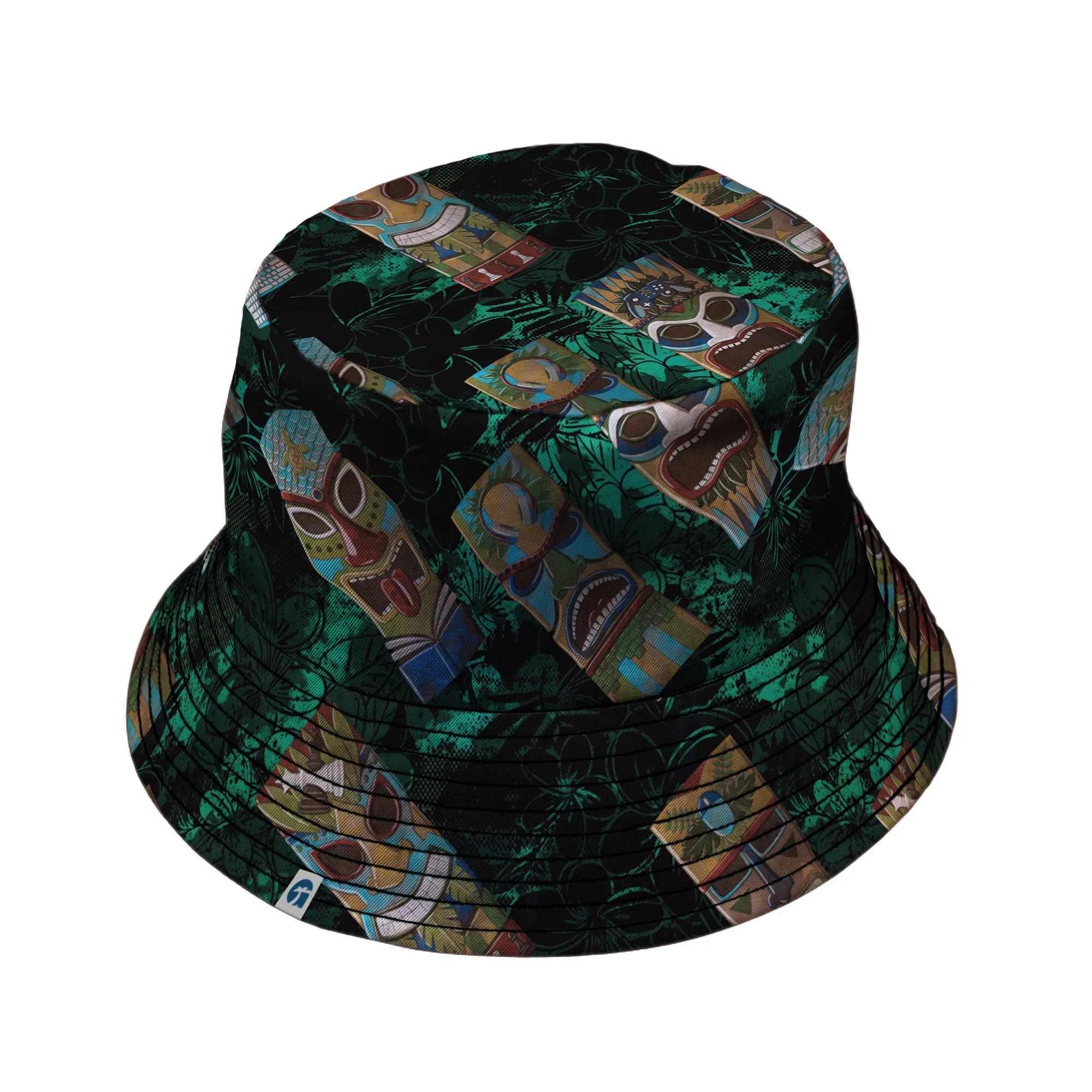 Geek Tiki Masks Dark Green Bucket Hat