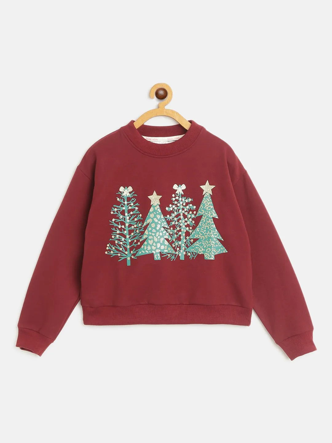 Girls Burgundy Christmas Tree Sweatshirt