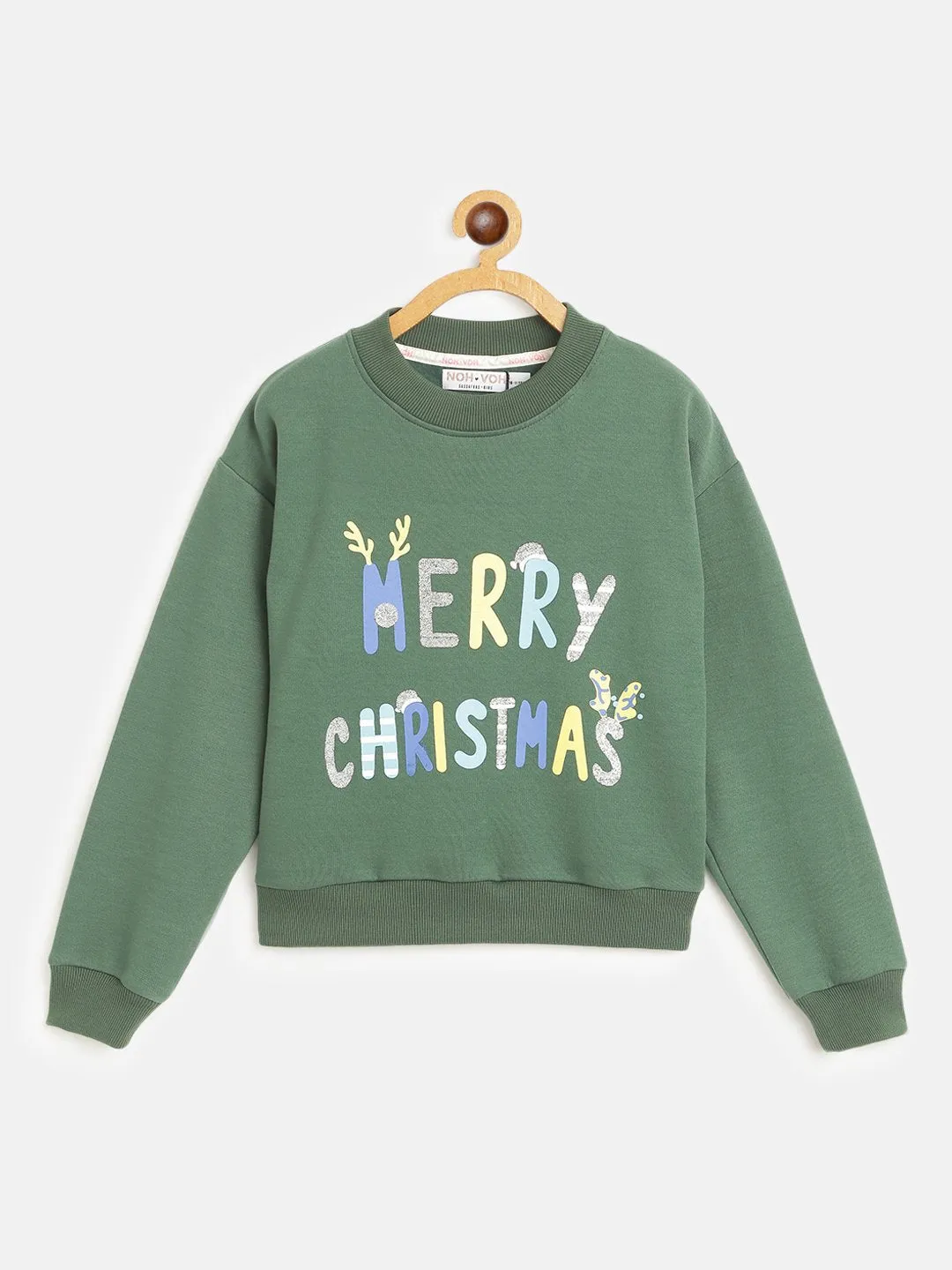 Girls Green Merry Christmas Print Sweatshirt