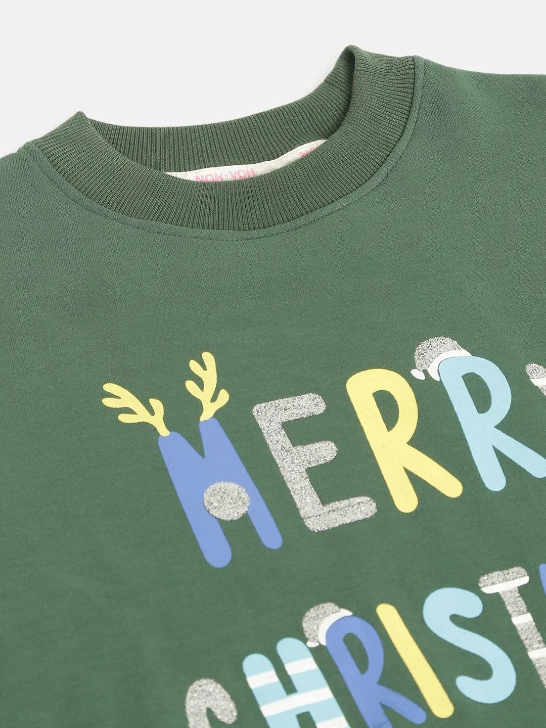 Girls Green Merry Christmas Print Sweatshirt