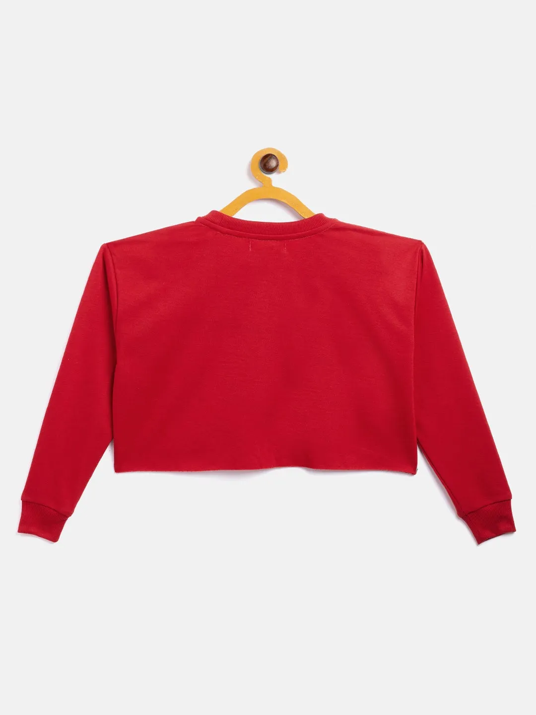 Girls Red Terry Strangers Quote Crop Sweatshirt