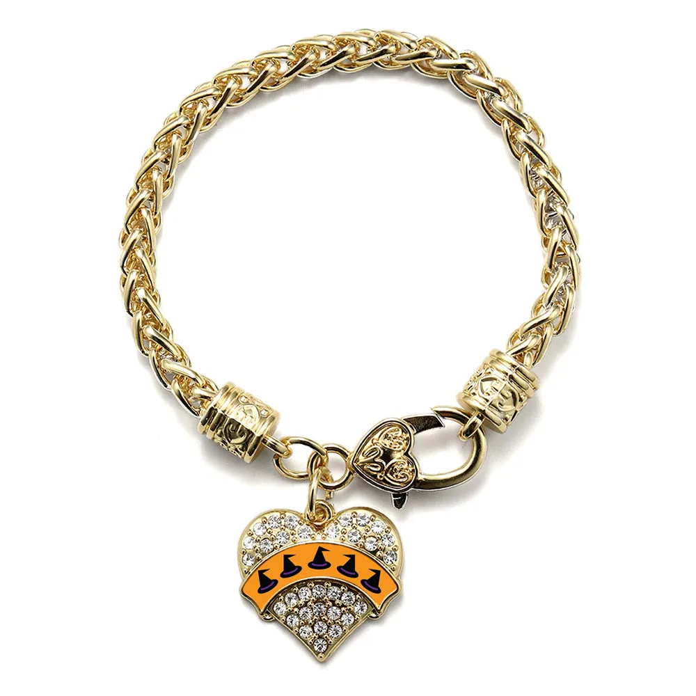 Gold Witch Hats Pave Heart Charm Braided Bracelet