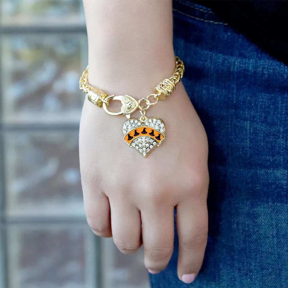 Gold Witch Hats Pave Heart Charm Braided Bracelet