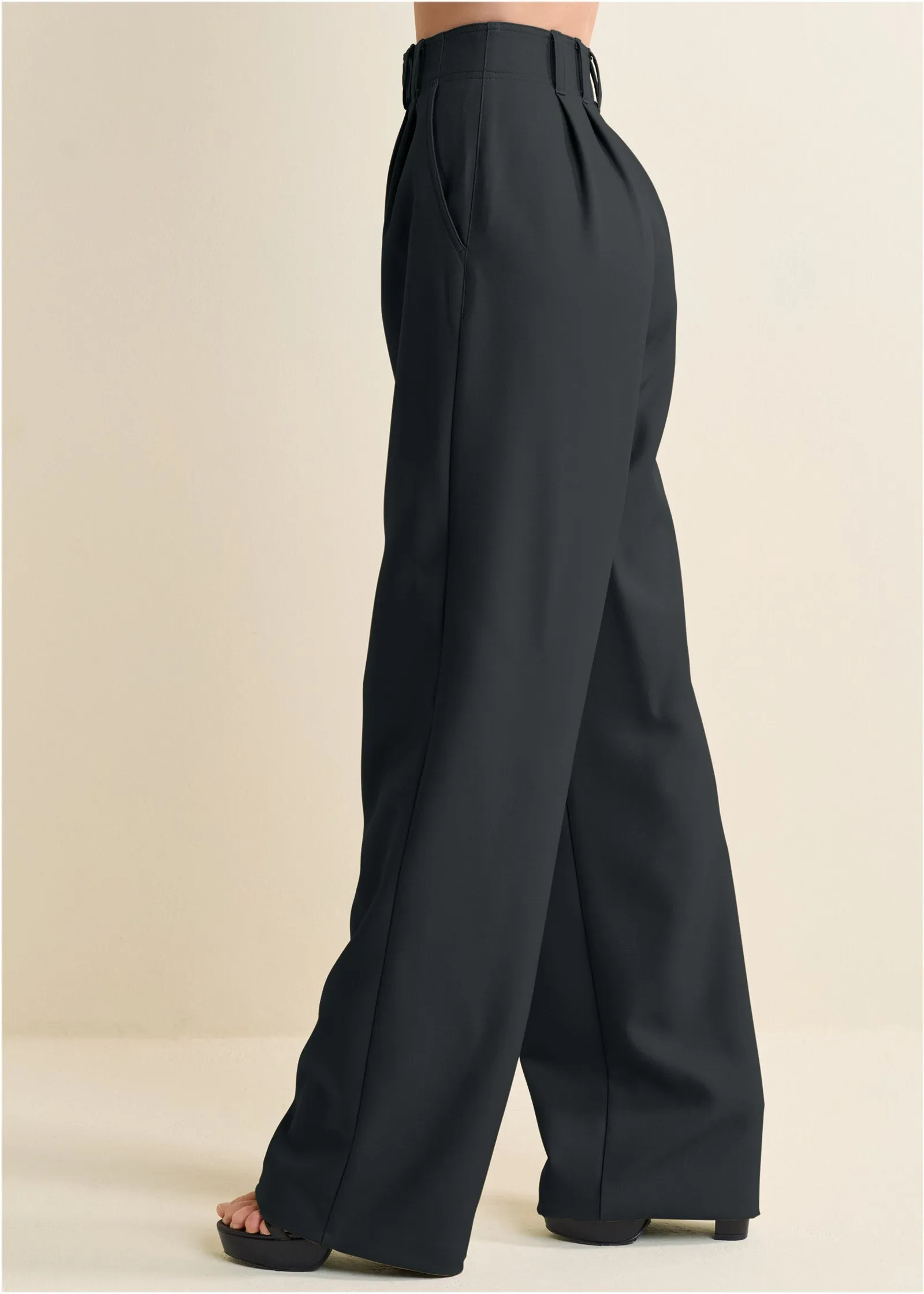 High-Rise Wide-Leg Trousers - Black