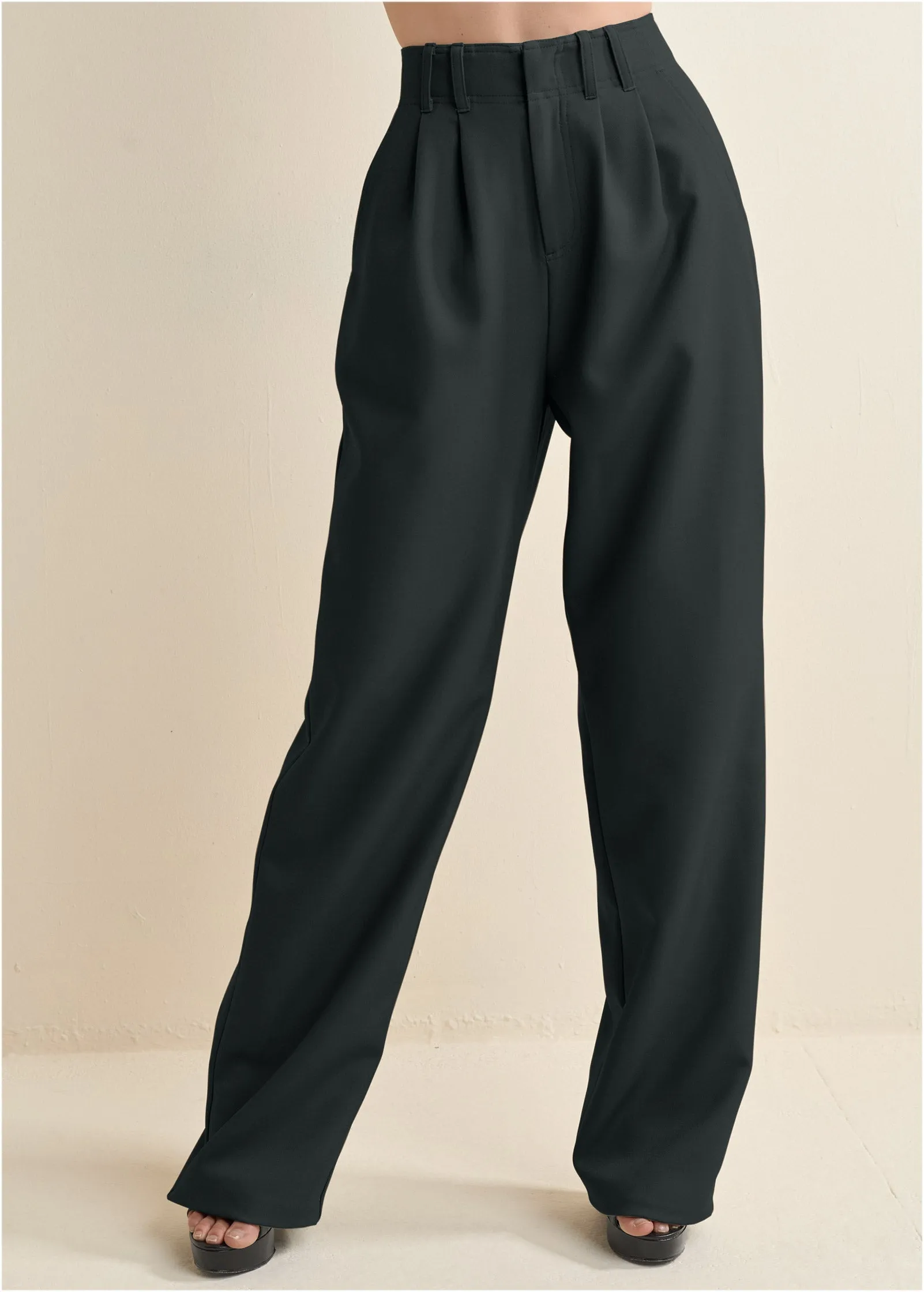 High-Rise Wide-Leg Trousers - Black