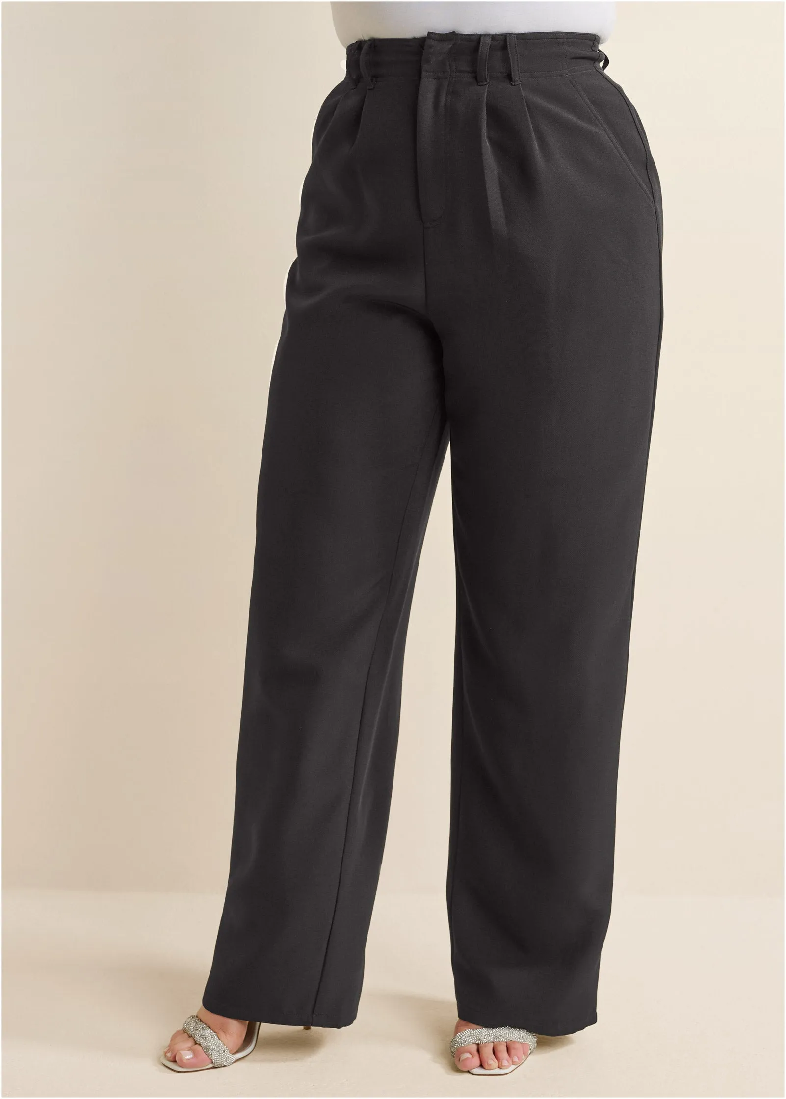 High-Rise Wide-Leg Trousers - Black