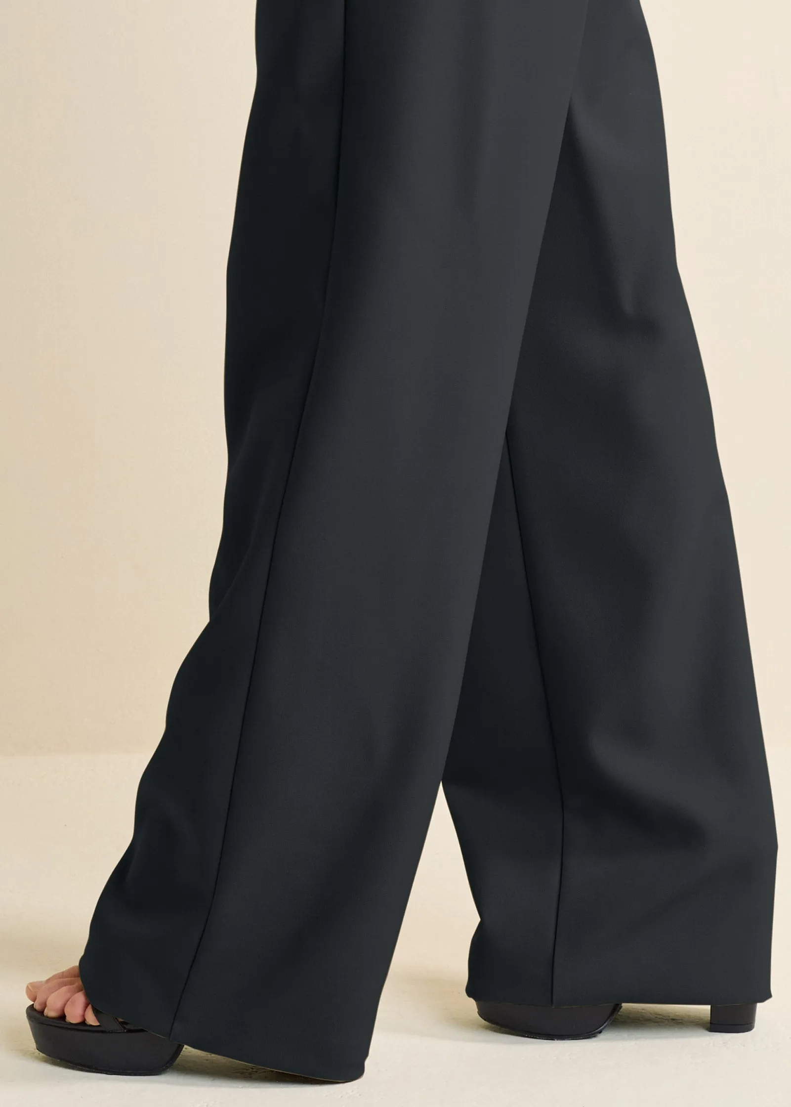 High-Rise Wide-Leg Trousers - Black