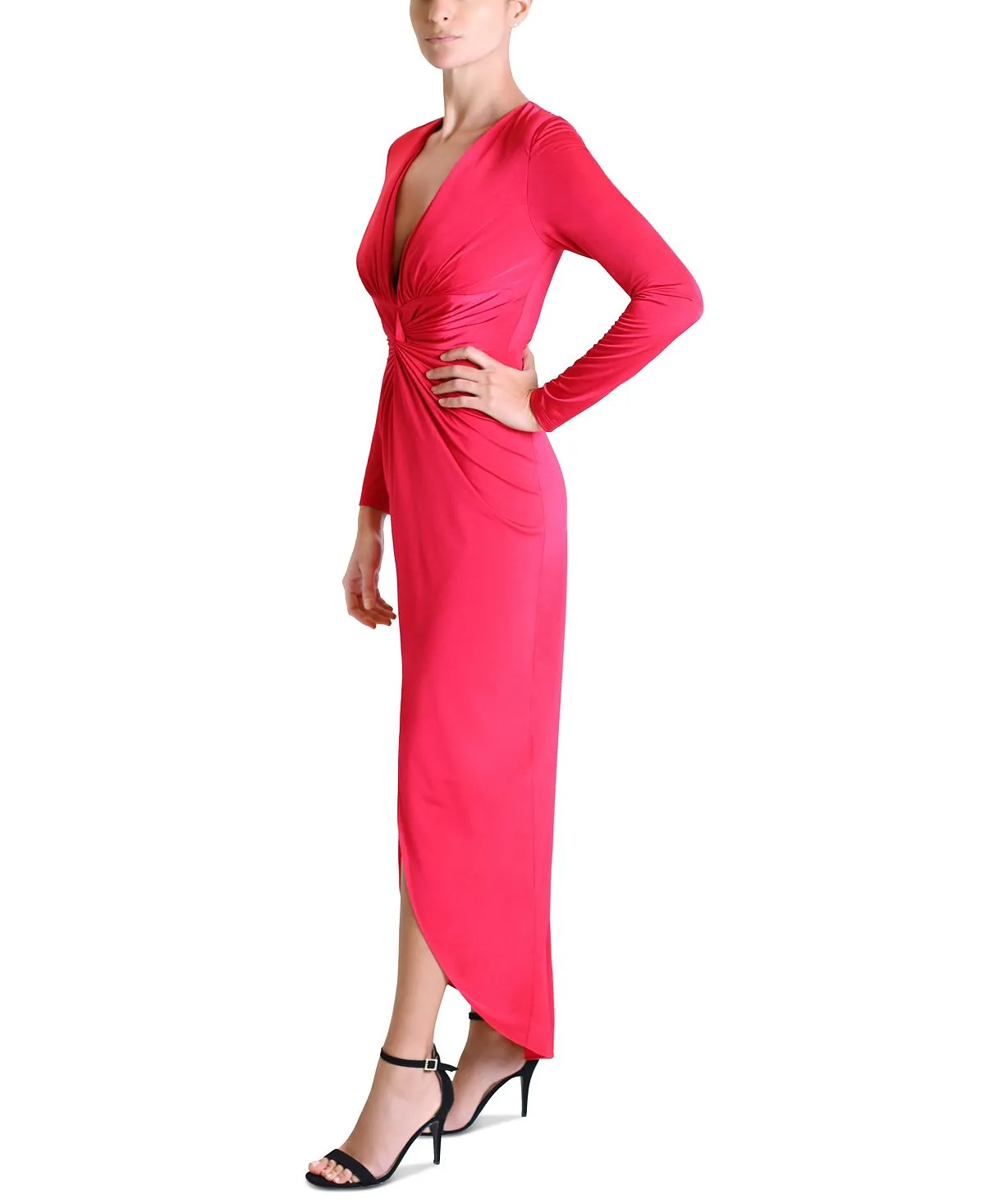 julia jordan women's plunging v-neck draped maxi dress red