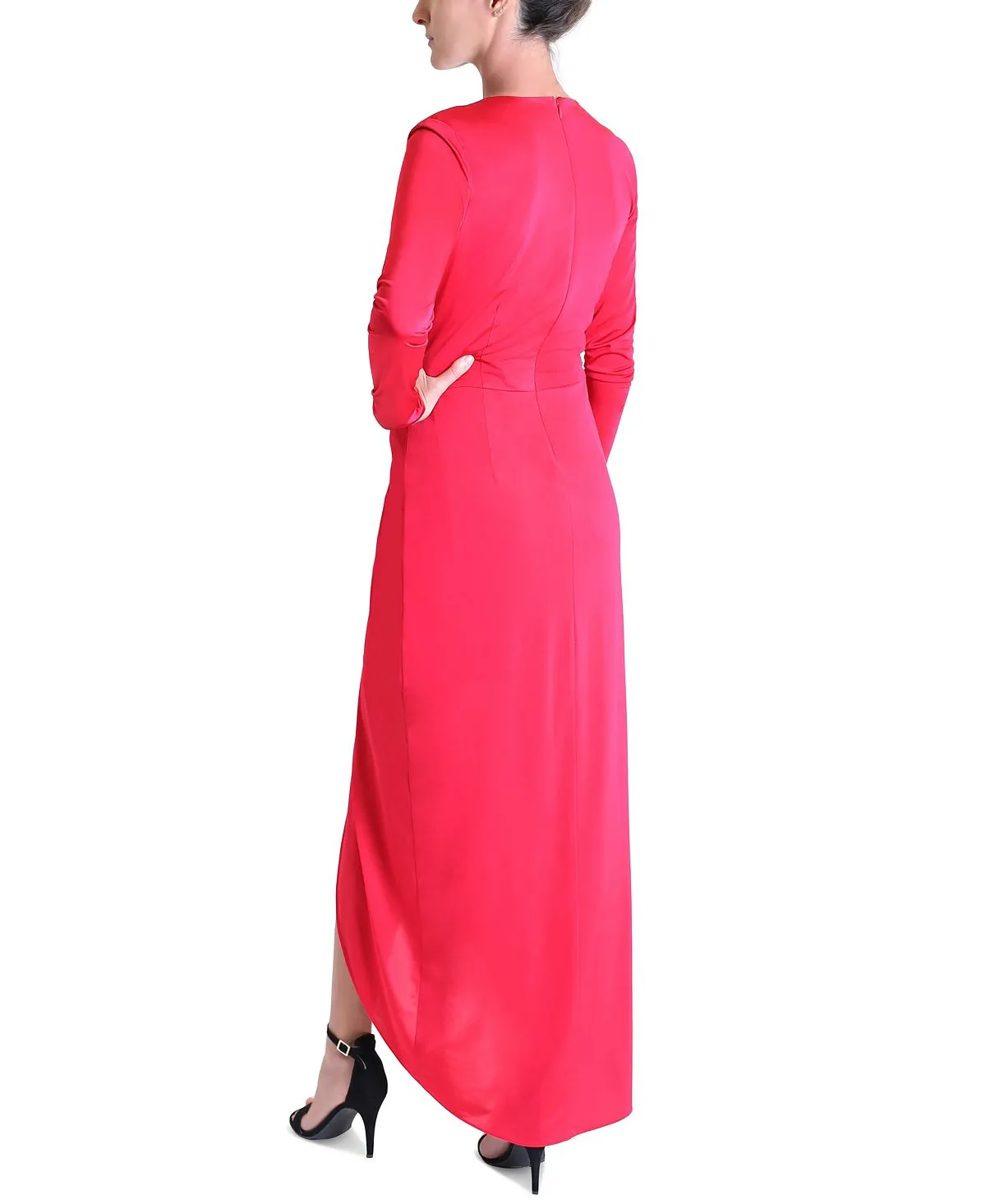 julia jordan women's plunging v-neck draped maxi dress red