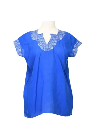 Kahlo Mexican Top - Linen - Brilliant Blue