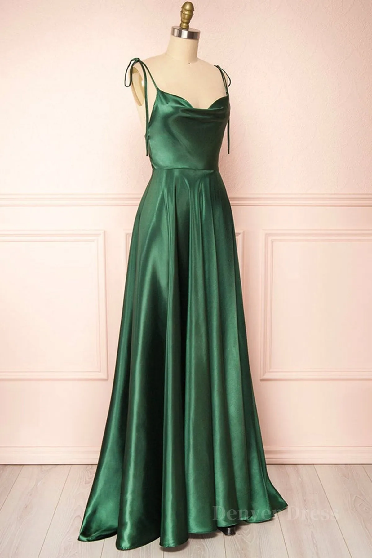 kamahe Elegant Backless Green Satin Long Prom Dresses, Backless Green Formal Graduation Evening Dress