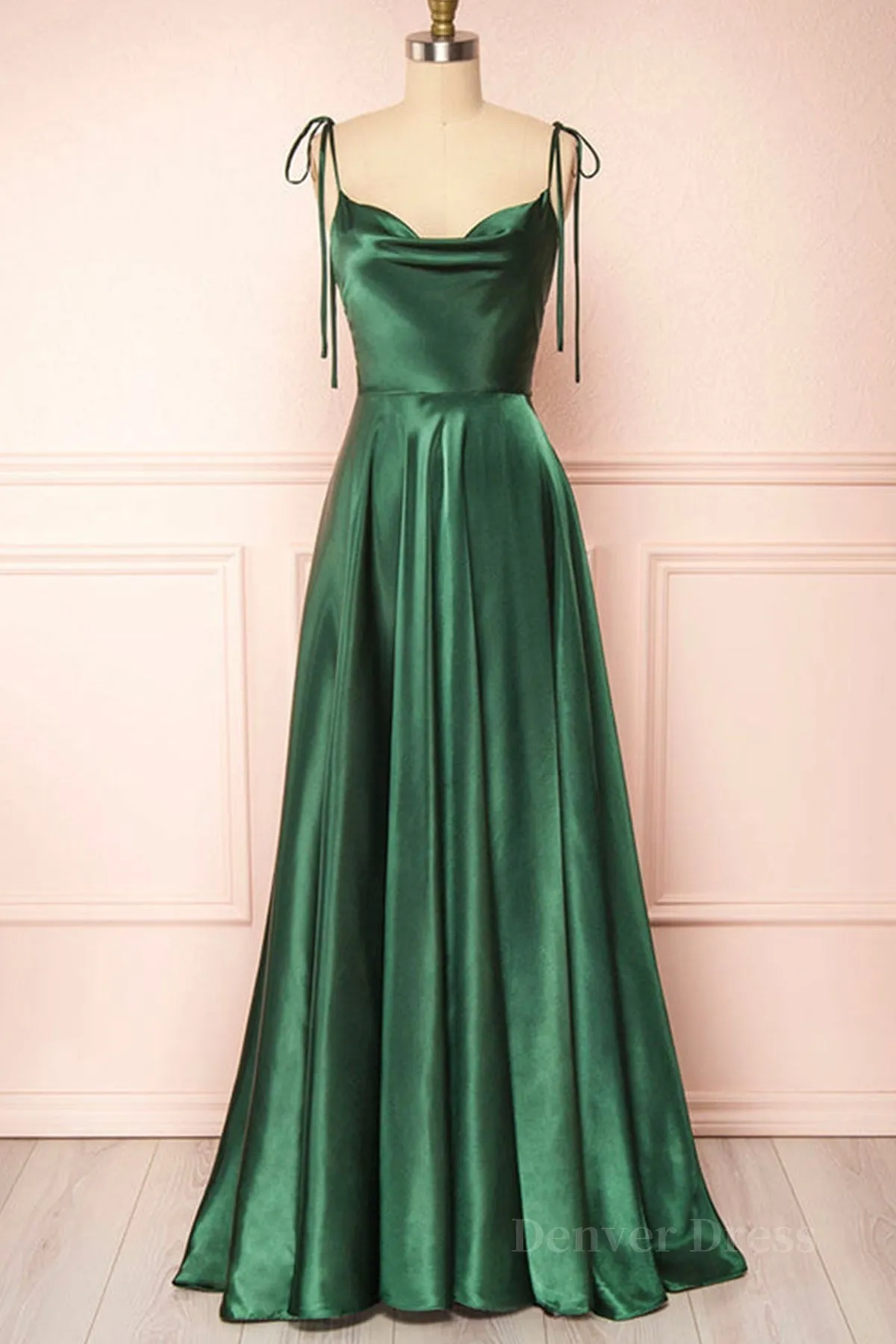 kamahe Elegant Backless Green Satin Long Prom Dresses, Backless Green Formal Graduation Evening Dress