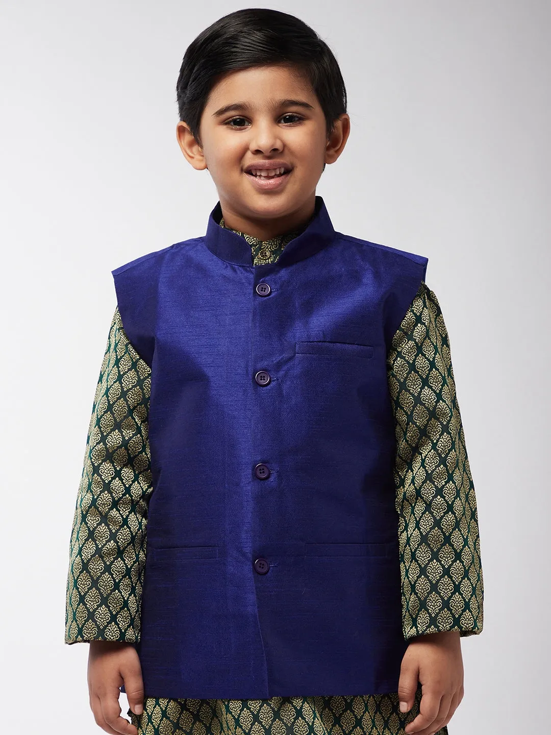 Kid's Silk Blend Royal Blue ONLY Nehrujacket - Sojanya KID