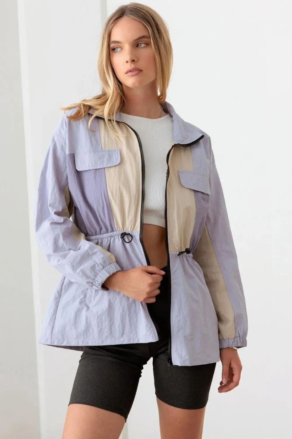 Le Lis Color Block Collared Wind Breaker Jacket